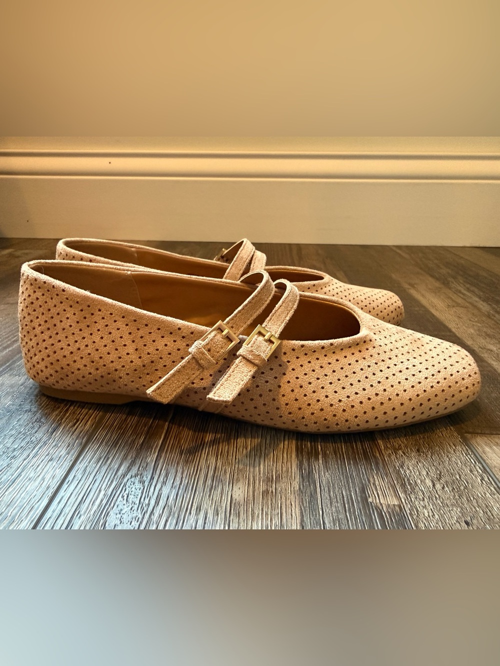 Dolce Vita Perforated Suede Mary Jane Flats in Blush